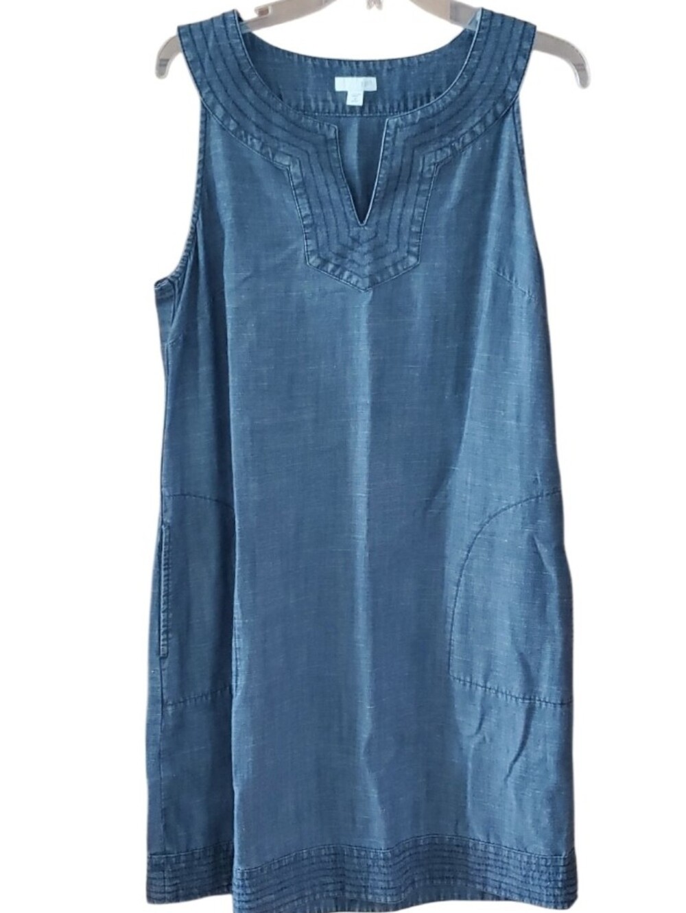 J. Jill Chambray Blue Denim Linen Blend Sleeveless Shift Dress Size Med